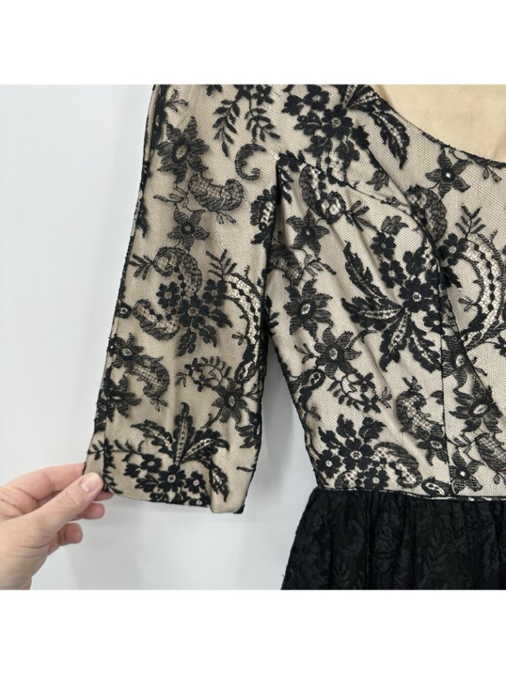 VINTAGE 50S COCKTAIL DRESS XS black lace fit flare party special occasion retro - Picture 6 of 14